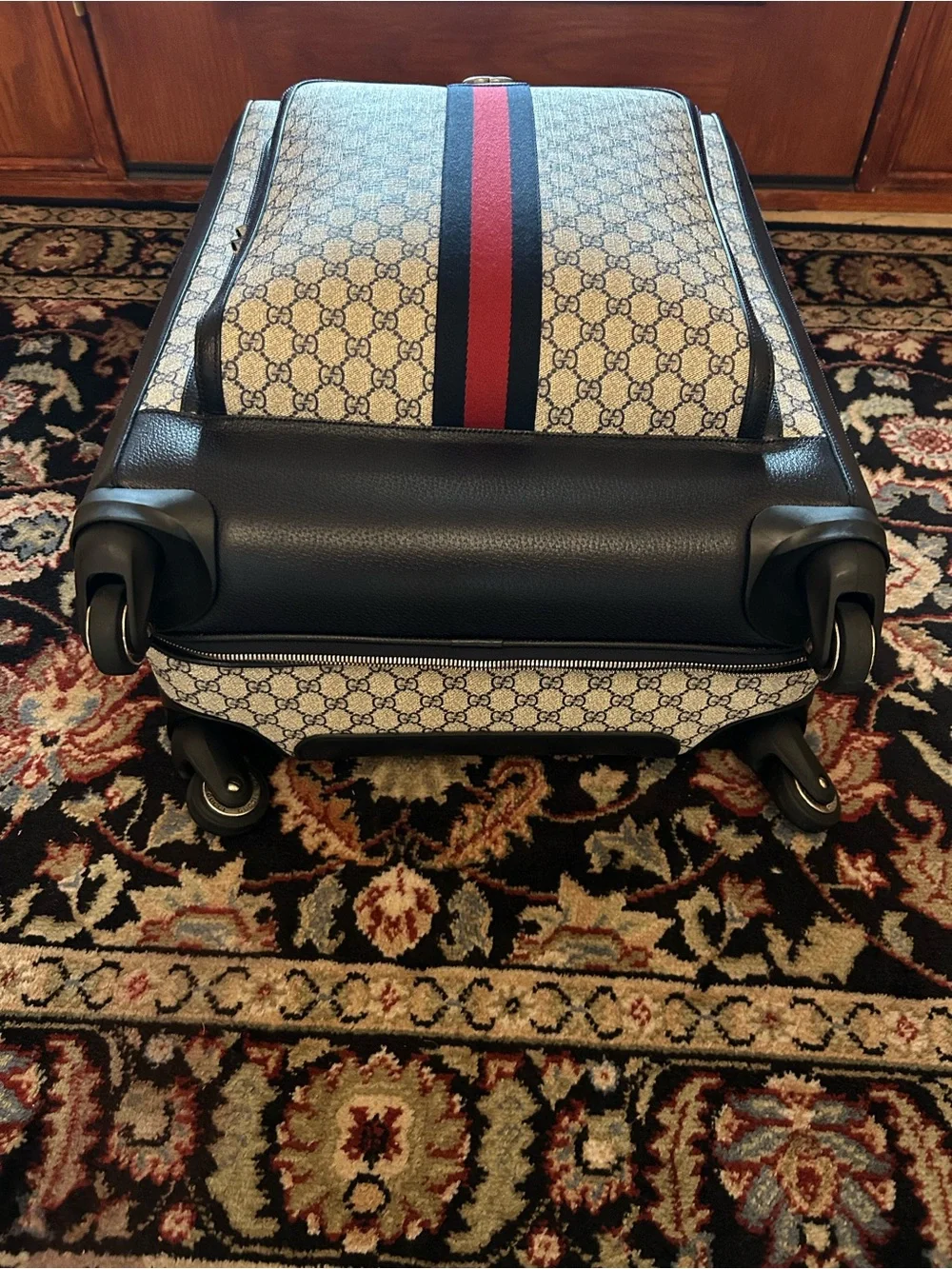 Gucci Savoy, GG Supreme suitcase, iconic blue/red web stripe made in Italy
